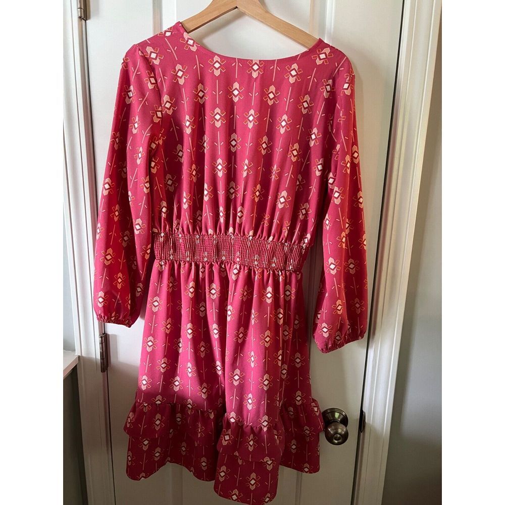 Melissa McDowell Womens S Hot Pink V Neck Mini Pullover Dress 3/4 Length Sleeves - Picture 5 of 5